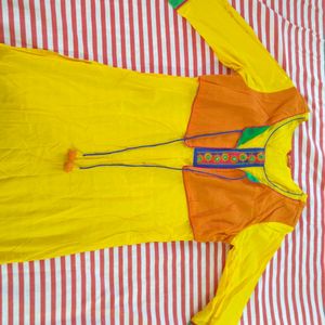 Designer Cotton Yellow Festive Kurti