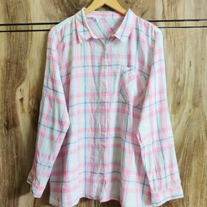 Pink & White Cotton Shirt Size-46