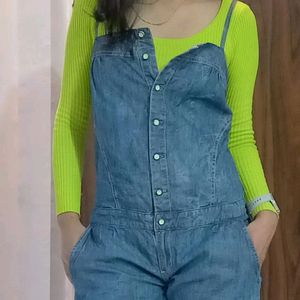 COMBO- Short Length Dungaree & Neon Crop Top