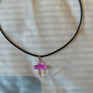 y2k pink cross necklace
