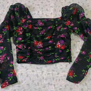 Casual Puff Sleeve Black Top