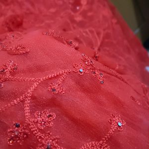 Barbie Red Party Gown With Dupatta