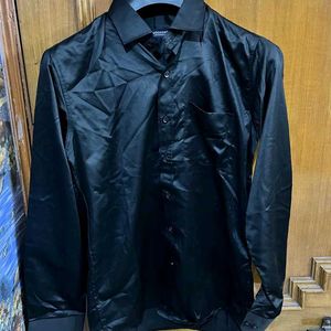 BLACK SHINING SILK PARTYWEAR SHIRT SIZE - 38