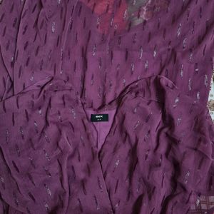 Purple & Silver Kaftan Low Neck Frock