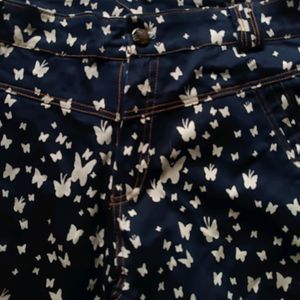 Black Butterfly Denim Capri