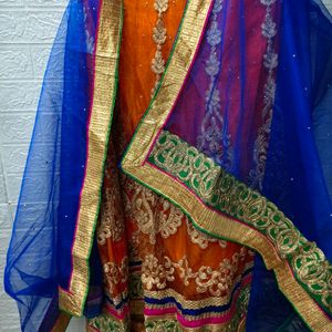 Orange And Golden Embroidered Lehenga