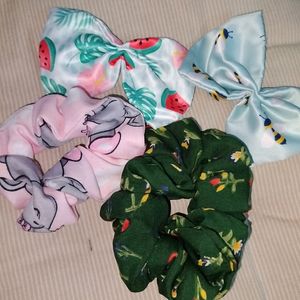 Combo - Scrunchies & Bow Hair Clips