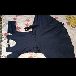 Navy Blue Knee Length Flared Dress