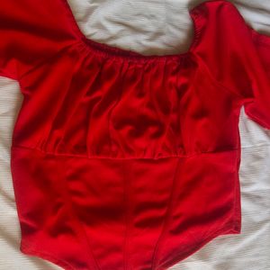 Full Sleeves Red Corset Crop Top