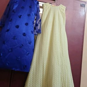 Lemon And Blue Ethinic Gown With Jacket