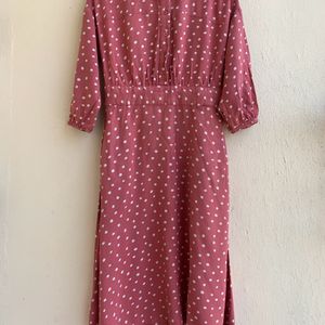 Women  Dark Peach Polka Dots Dress, Medium Size