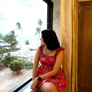 Red Floral Backless Dress