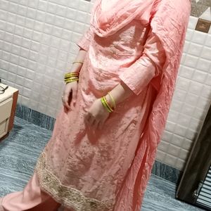 Peach Embroidery Kurta Set