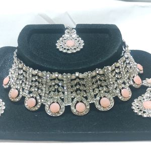 Stone Necklace Set - Peach Colour