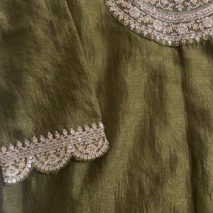 olive libas green kurta in size s