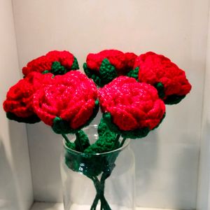 Pack Of 6 Crochet Red Rose 🌹