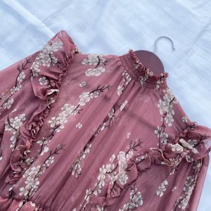 Cherry Blossom Ruffle Korean Dress