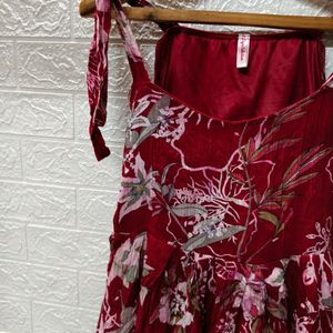 Red Floral Spaghetti Tie-Up Knot Top - For Medium