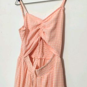 Ginger Checked Fit&Flare Dress Peach