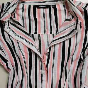 Branded Striped Cropped Shirt