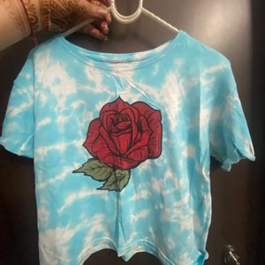 Rose Embroidered Tie And Dye Top