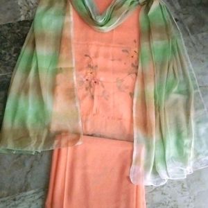 3piece semi fancy fluorescent peach suit unstitche