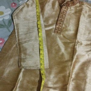 Golden Colour Kurta Pyjama Set For Boys