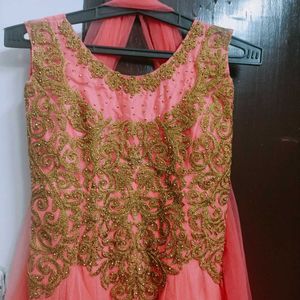 A Orange Colour Embroidery Long Gown