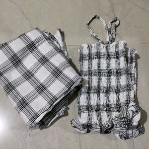 Casual Checkered Women White Black Top