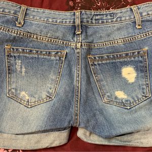 Ripped Denim Straight Leg Shorts