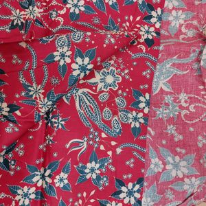 Red Floral Prinrlted Cotton Satin Fabric