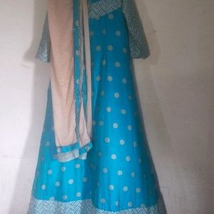 Festive Silk Blend Ethnic Gown In Cyan Blue💙