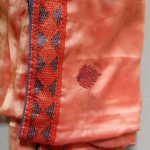 Orange Semitransparent Lightweight Chiffon Saree