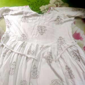 White Cotton Anarkali Dress Kurta With Belt