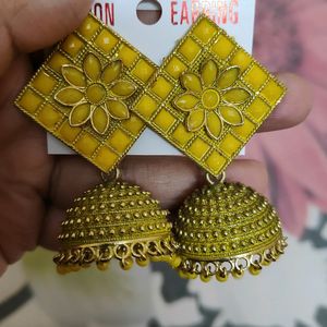 Beautiful Yellow Triangle Jhumkas