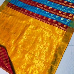 Multi Colour Pure Kanjeevaram Silk Saree