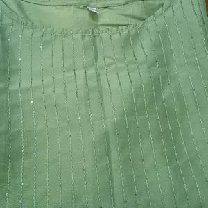 Olive Green Kurta Pant Set Slik Blend