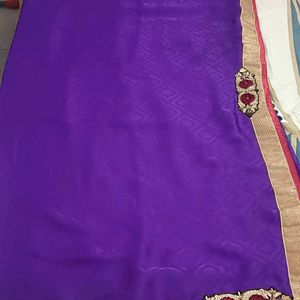 Beautiful Violet Colour Saree With Blouse 🤩