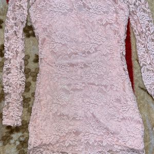 Pink Bodycon Sheer Sleeves Dress