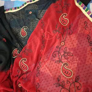 Black And Red Combination With Sequence Work Saree