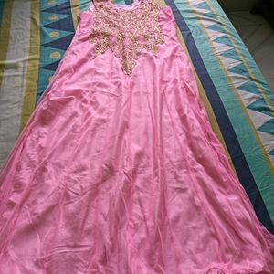 Pink Gown With Embroidered Neck