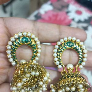 Green And Golden Ethnic Jhumka