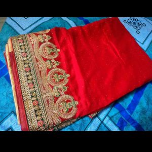 @1499 Heavy Designer Red Bridal Saree