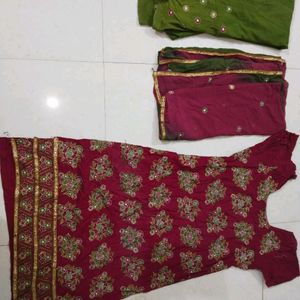 Beautiful Maroon And Green Dress Material