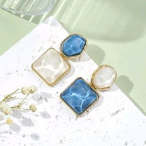 Sparkling Geometric Resin Square Drop Earrings