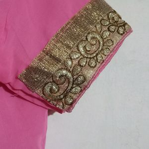 Pink and Golden Two Colour Saree For Festive wear