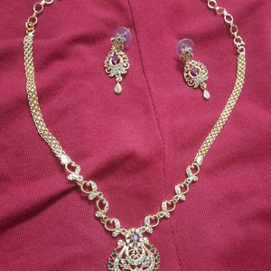 1 Gm Gold Plated Short Necklace Set With Earrings.