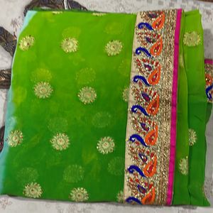 Ethnic Wear Saree Double Shade With Peacock Border