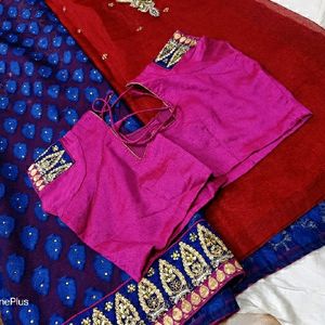 Beautiful Heavy Length Style Saree Contrast Blouse