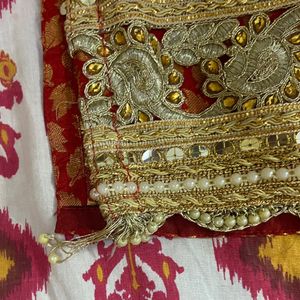 Red And Golden Banarasi Silk Kurta